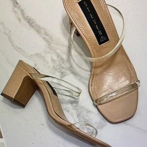 bebe Tan Block Heel Sandals